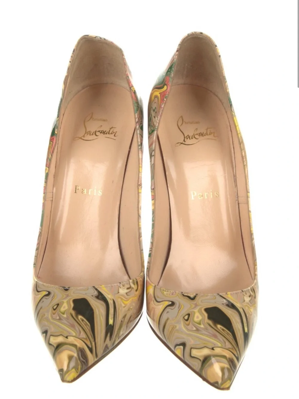 Christian Louboutin High Heel Pointed-Toe Pump in Marbled Yellow
